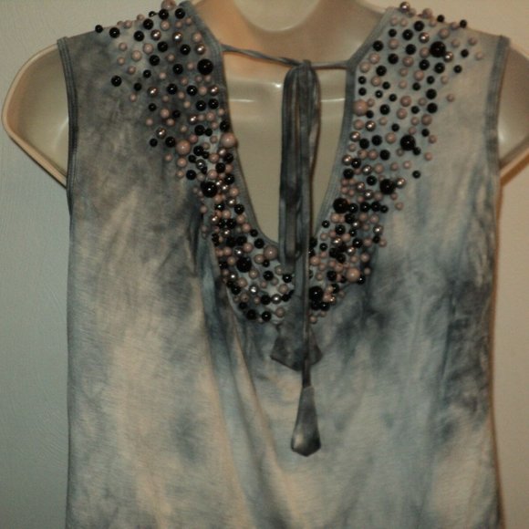 Boston Proper XS Tank Top Tie-Dyed Gray Beaded - Picture 5 of 7